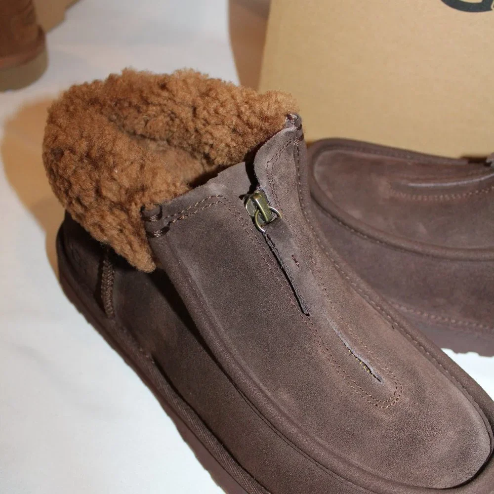 NIB UGG WOMEN'S FUNKARRA ZIP FRONT SHEARLING CUFF SUEDE ANKLE‎ BOOTS